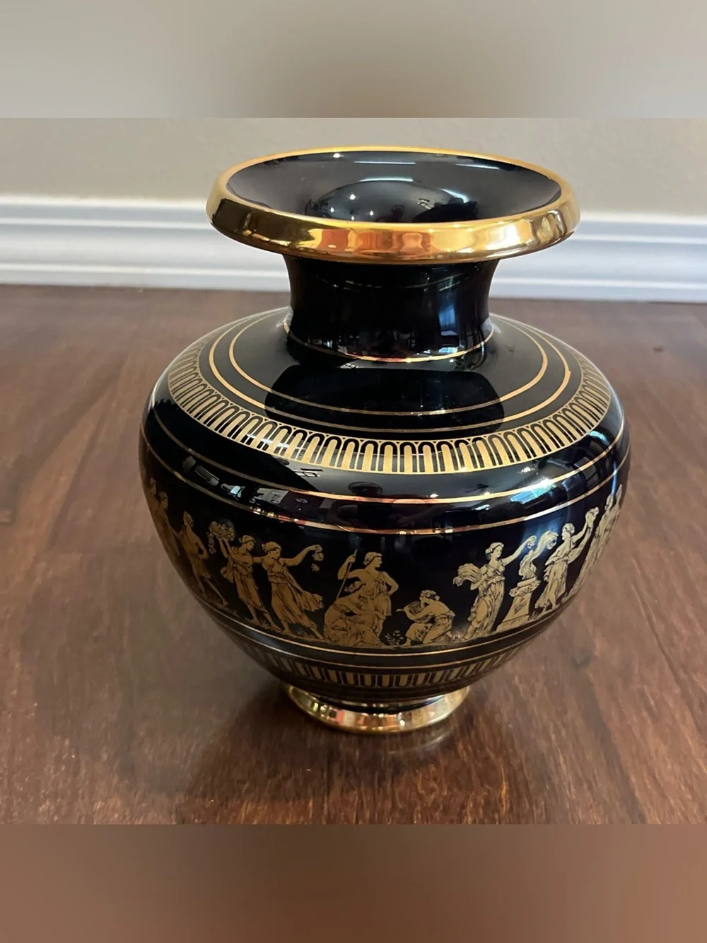 Black and Gold Decorative Urn Vase - Classic Greek Motif